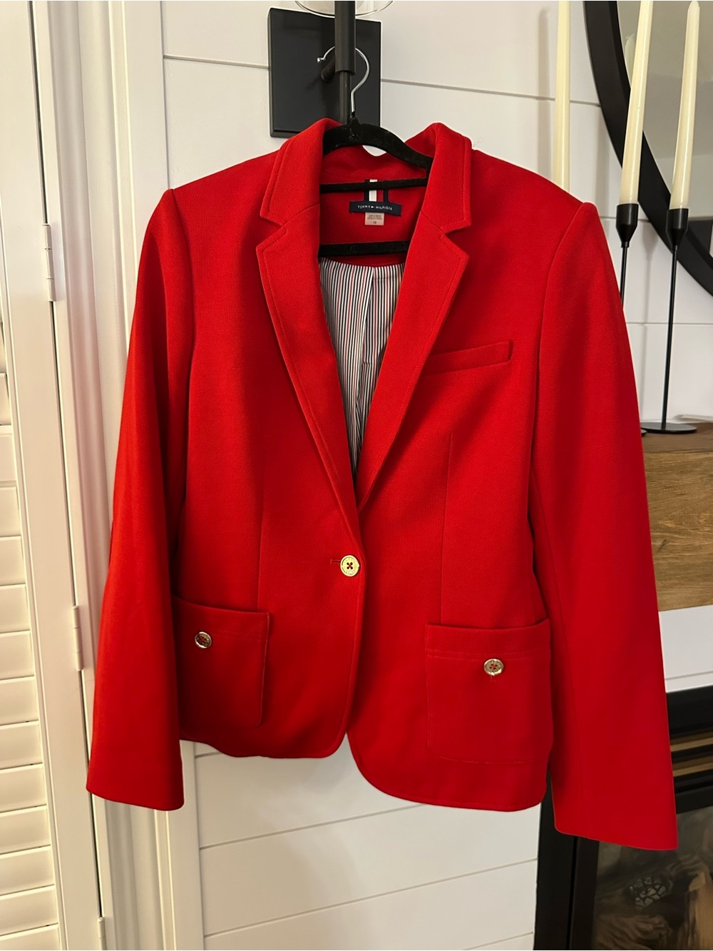 Tommy Hilfiger Vibrant Red Women's Blazer with Gold Buttons